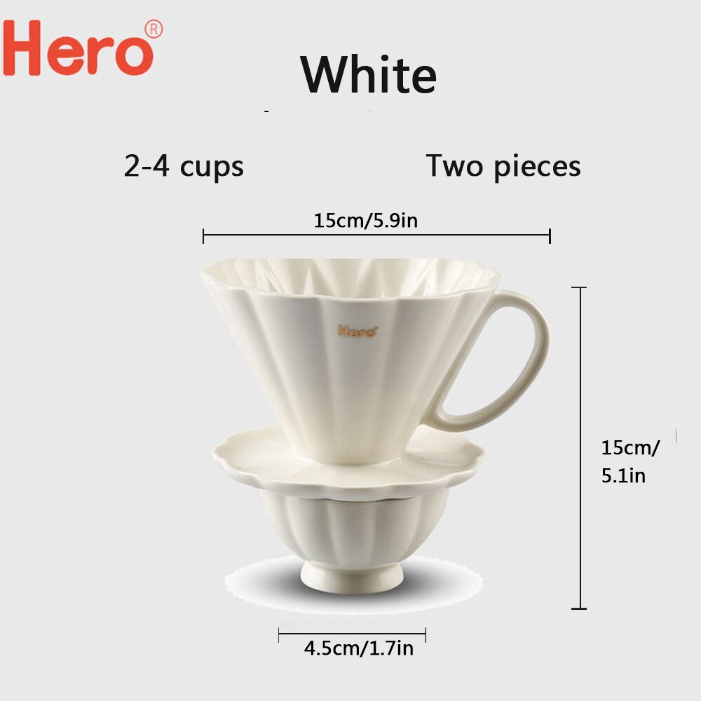 Taza de café con filtro de cerámica, motor de goteo de café de cerámica, 2 tamaños, V60, con soporte separado para 1-4 tazas: White 2-4 Cups