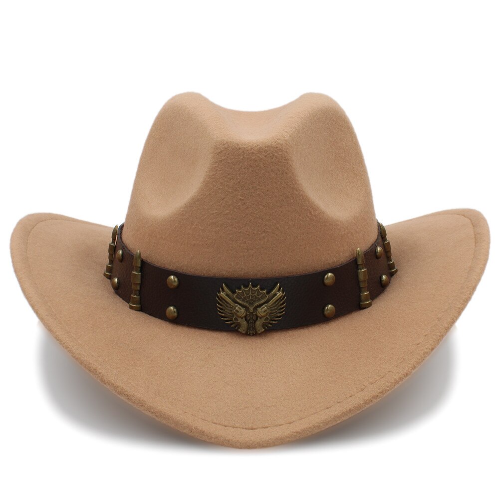 Wome Sombrero de lana negro Sombrero de Cowboy del oeste Jazz Sombrero de Hombre señora sombreros de vaquera tamaño 56-58 cm