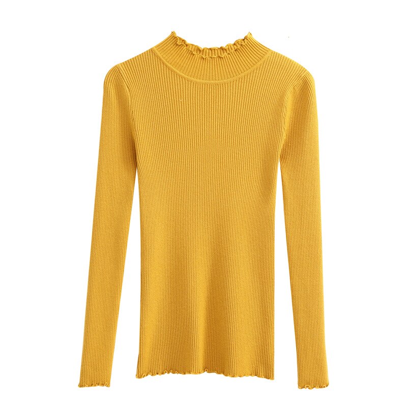 Wixra Womens Sweaters Turtleneck High Stretch Pullovers Long Sleeve Solid Sweaters Pulls Autumn Winter Women Clothes: Yellow
