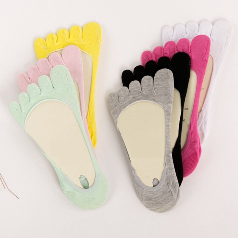 [Cosplacool] 1 Paar Zomer Mode Vrouwen Snoep Kleur Vijf Vinger Tenen Sok Onzichtbare Antislip Enkel Katoen blend Sokken Meias