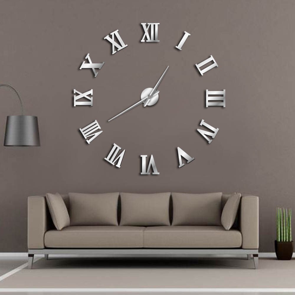 3D Spiegel Oppervlak Sticker Home Decor Moderne Diy Grote Wandklok Kunst Giant Wandklok Horloge Met Romeinse Cijfers Grote klok