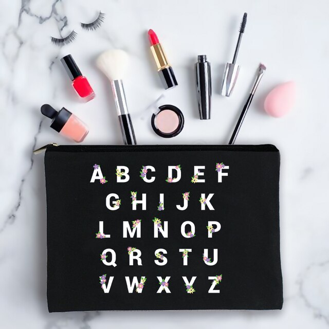 2022 Flower Letters Alphabet Travel Washing Bag cute Organizer Beauty Case Cosmetic Bags Make up Bags Best For Her: Black04