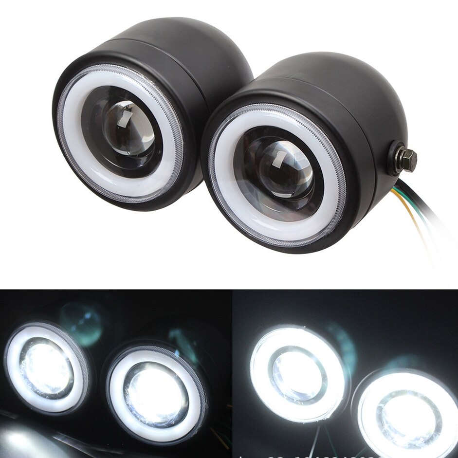 Angel Eye Twin Headlight Motorcycle Head Lamp Universal Fit for Street bike-Harley-Yamaha-Kawasaki-Suzuki 1 Pair