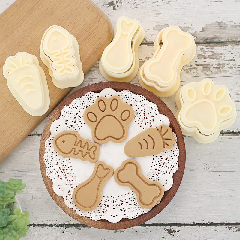 Huisdier Biscuit Mold Cartoon Kat Poot Hond Bone Kip Been Kleine Vis Zelfgemaakte Hond Snack Diy Bakvorm Pla Plastic cookie Cutter