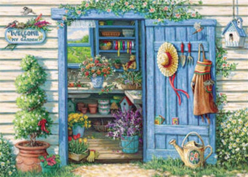 5D Diamant Schilderij Tuin Hut Diamant Geborduurde Bloemen Volledige Boor Kruissteek Alle Geplaatst Forest Lake Landschap
