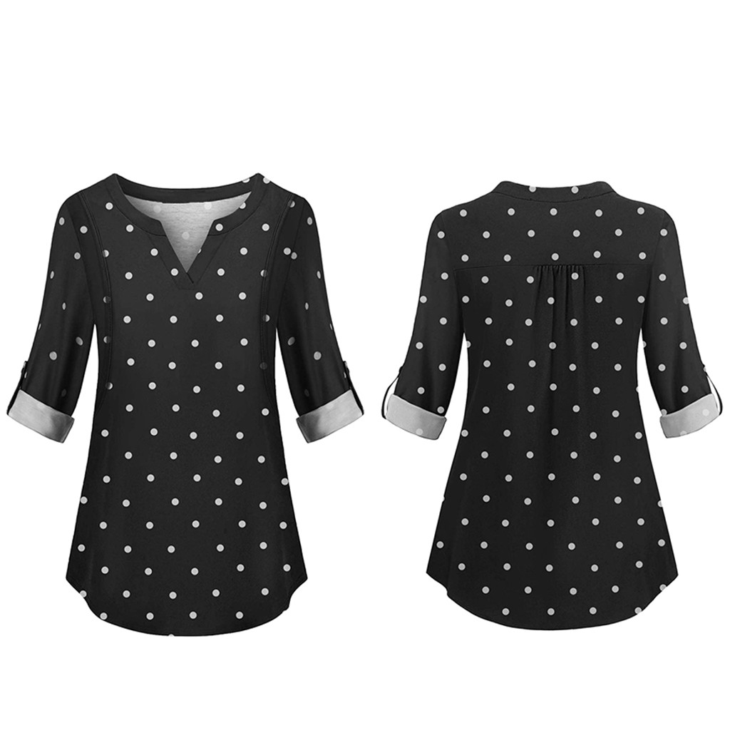 Summer Pregnancy Shirt Plus Size Maternity Clothes Nursing Top Polka Dot Print Breastfeeding Clothes Pregnant Ropa Embarazada