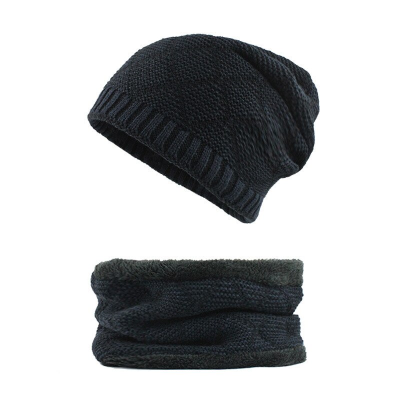 nouvelle de luxe tricot Beanie chapeau écharpe hommes hiver Plaid Plus velours écharpe épaissir couverture Cap écharpes Ski Bone