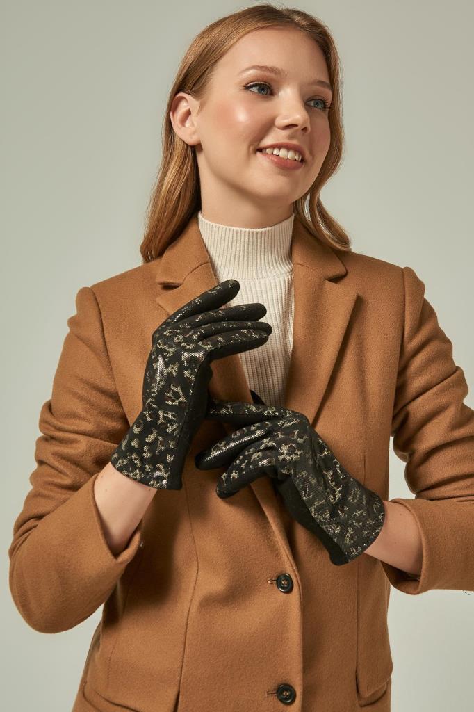 12950 svarta bomullshandskar med leopardmönster