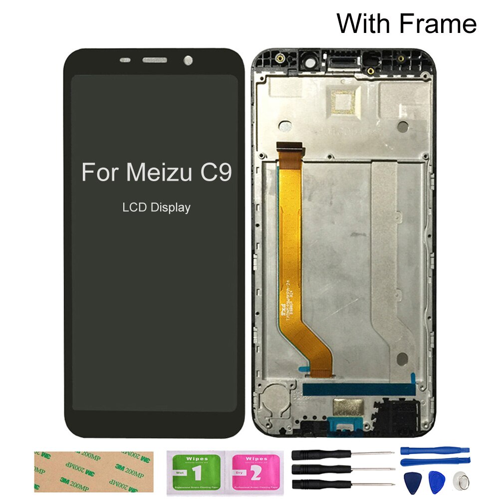 For Meizu C9 pro/ M9C/ C9 LCD Display Touch Screen Digitizer Sensor 5.45&#39;&#39; Glass Panel Replacement Parts With Frame: LCD Black Tools