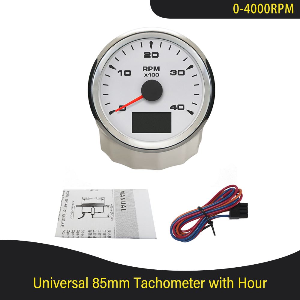 Universal 3K 4K 6K 8K Tachometer Gauges 85mm Lcd Rev Counters With Trip Hour Meter Speed Ratio for Auto Truck Boat Backlight: 4K WS