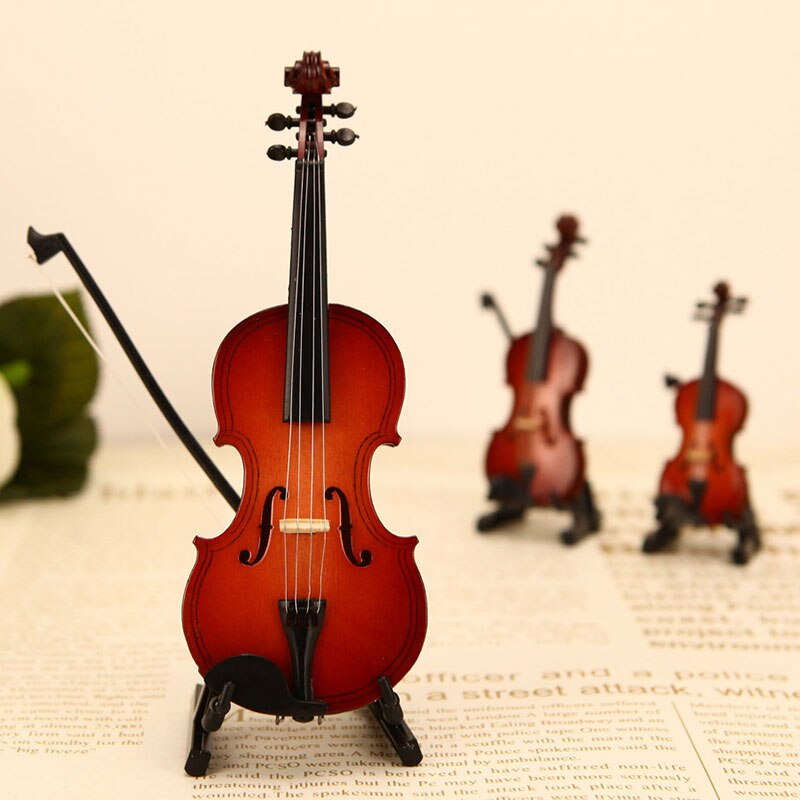 Mini Miniatuur Viool Model Replica Met Stand En Case Mini Muziekinstrument Ornamenten Decor Viool Model Sets