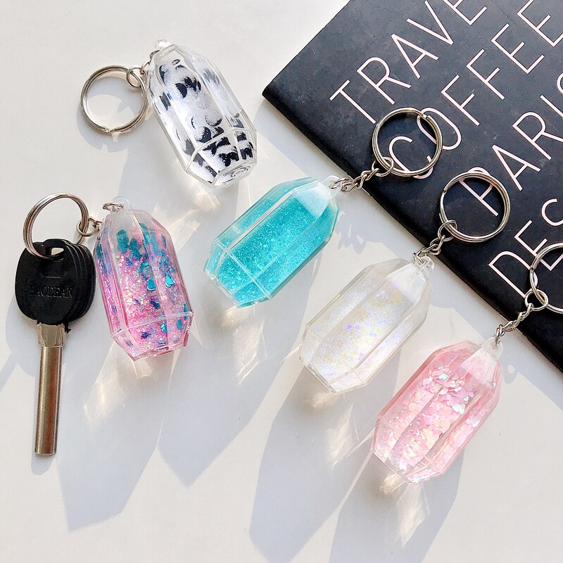 Liquid Keyring Glitter Quicksand Keyring Acrylic Key Fob Backpack Pendant Couples Women Men Boyfriend Friend Keychain