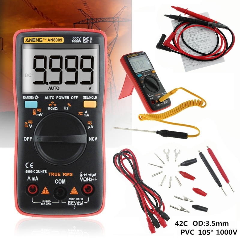 AN8009 Digitale Multimeter True-Rms Auto Range Ncv Ohmmeter Ac/Dc Spanning Ampèremeter Stroom Meter Temperatuur Elektronische test