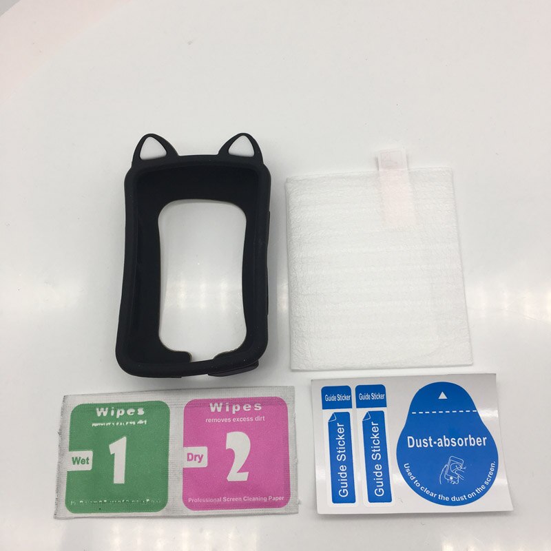 Funda protectora de goma de silicona para Garmin Edge 520 520plus 820, con película para pantalla templada, funda de gato de dibujos animados: 520 black cat