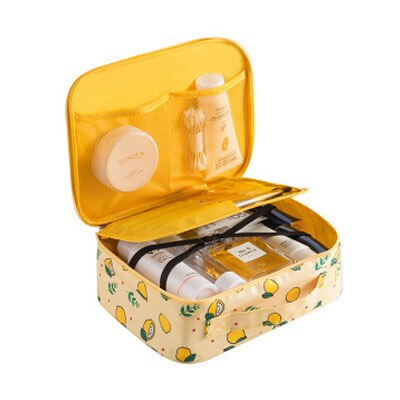 Bolsa de maquiagem profissional de duas camadas, bolsa portátil transparente para armazenamento de cosméticos, kit de higiene pessoal: B Style Yellow lemon