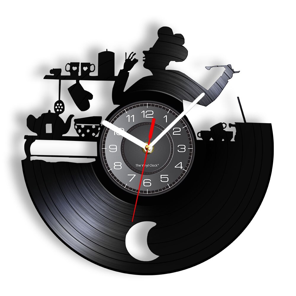 Bon Appetit Kitchen Chef Wall Clock Cook Vinyl Record LP Clock Kitchen Vintage Wall Decor Housewarming For Gastronome: Without LED