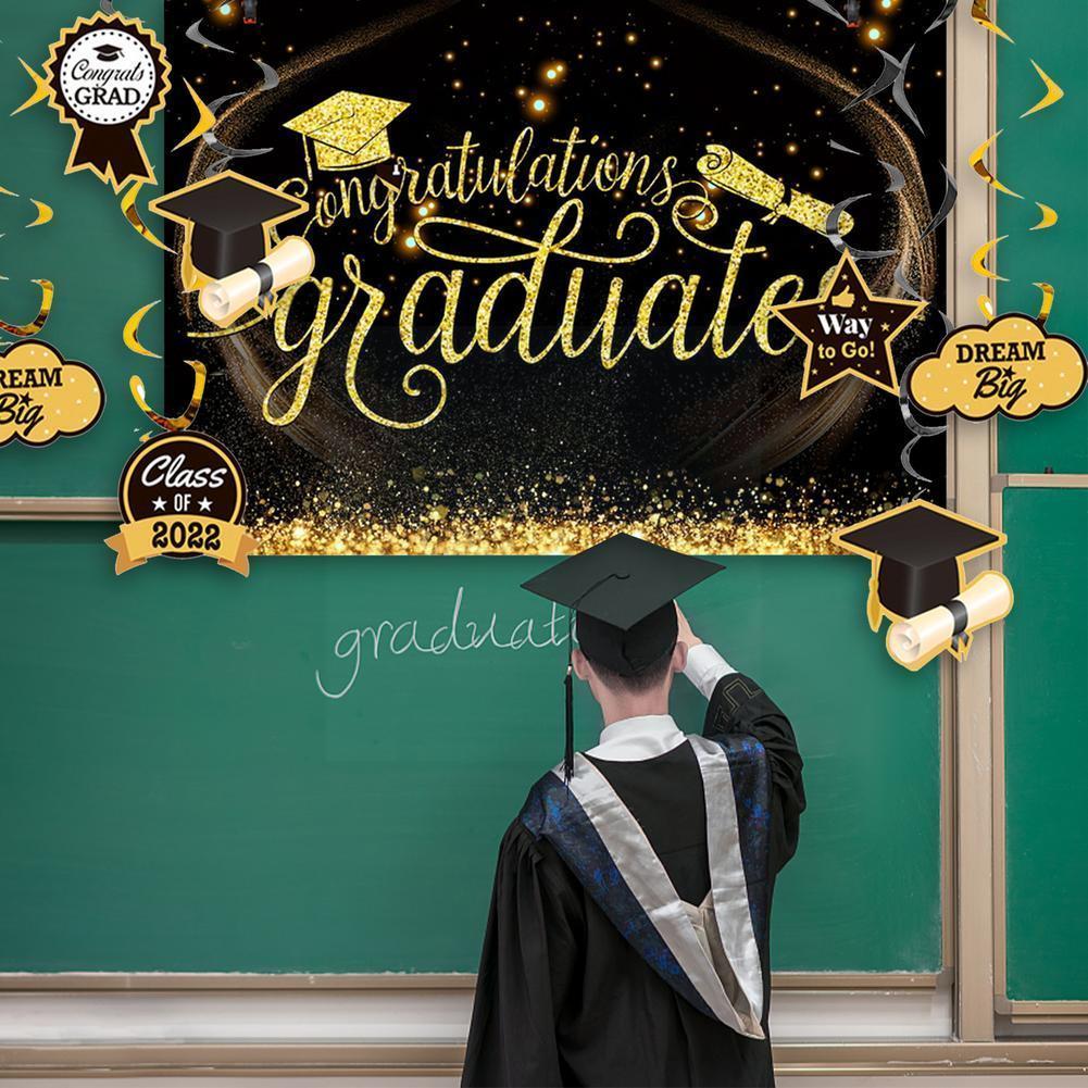 Graduation Party Flag Banners Gold Paper Letter Flags Congratulations Grad Paper Supplies Decoration Bunting Z5e8