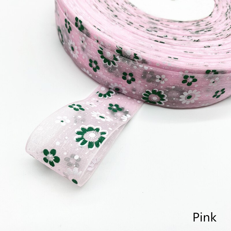 Cintas de Organza con estampado de flores, embalaje de , decoración de boda, bricolaje, 5 yardas, 25mm: Latón envejecido