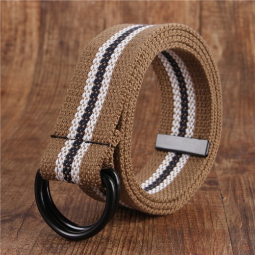 cinturón de lona para hombres jóvenes lona doble anillo hebilla Simple salvaje cinturón vaquero hombres mujeres: shenkaqi-tiaowenN