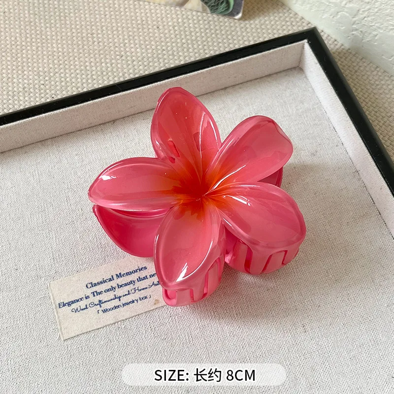 8CM Gradient Large Flower Acrylic Hair Clip For Women Sweet Hair Claws Crab Clamp Barrettes Hawaiian Headwear Accessories: Silver
