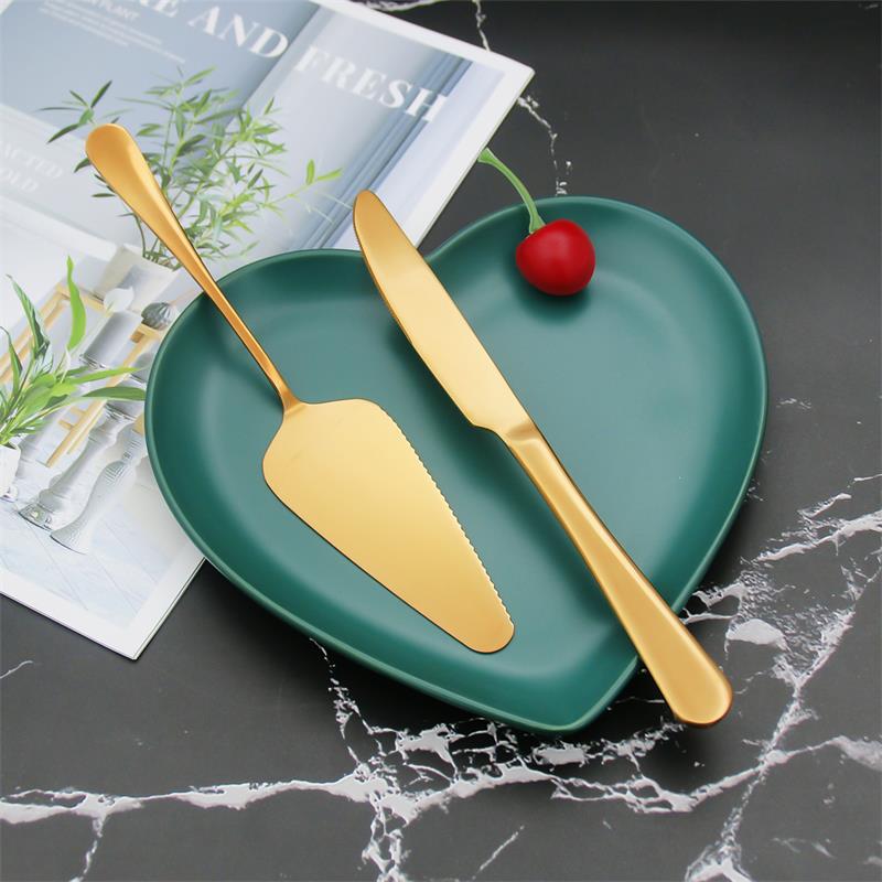 Small Rose Gold Wedding Cake Shovel Knife Set 9&#39;&#39; 23cm Rainbow Cake Server Transfer Black Cutlery Silver Dessert Muffin Cutlery