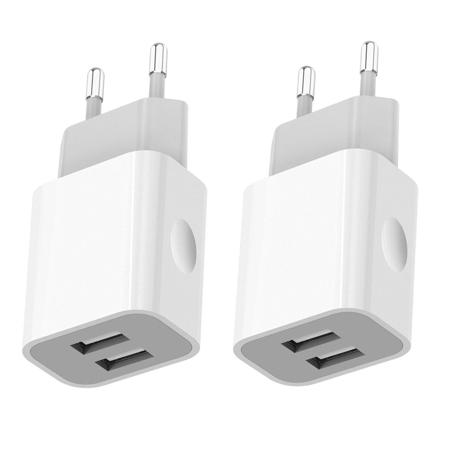 2-pack universele USB-lader 5V 2A/10W met 2 poorten - USB-stekker compatibel met alle soorten apparaten en smartphones - wit: IL