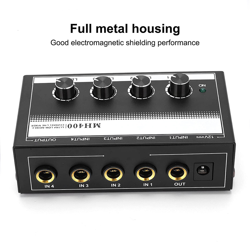 4 Channel Line Mixer Mini Audio Mixer Ultra Low Noise Mixer for Small Club Bar As Microphones Guitars Bass MH400 US EU Plug 110V