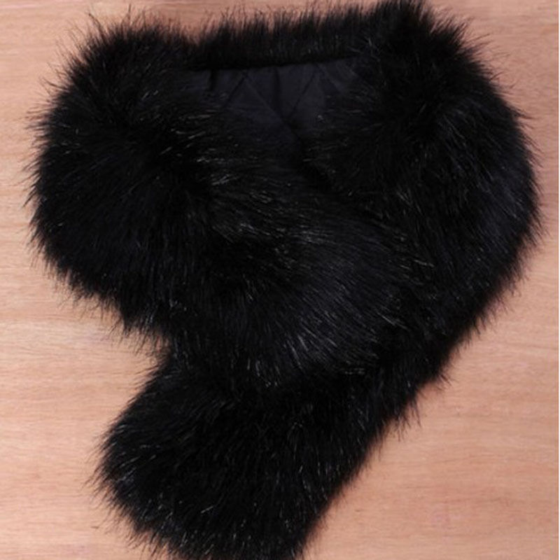Bufandas de piel sintética para mujer, Collar, chal, chal, estola, capucha, embellecedor, mullido, , , de , Cuello de piel, pañuelo para mujer: Black