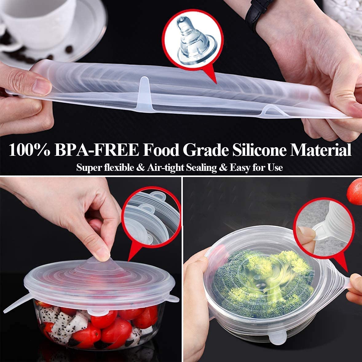 Couvercles de pots de yaourt en Silicone, 10 pièces, petits couvercles extensibles, sûrs pour les aliments, 2.6 pouces