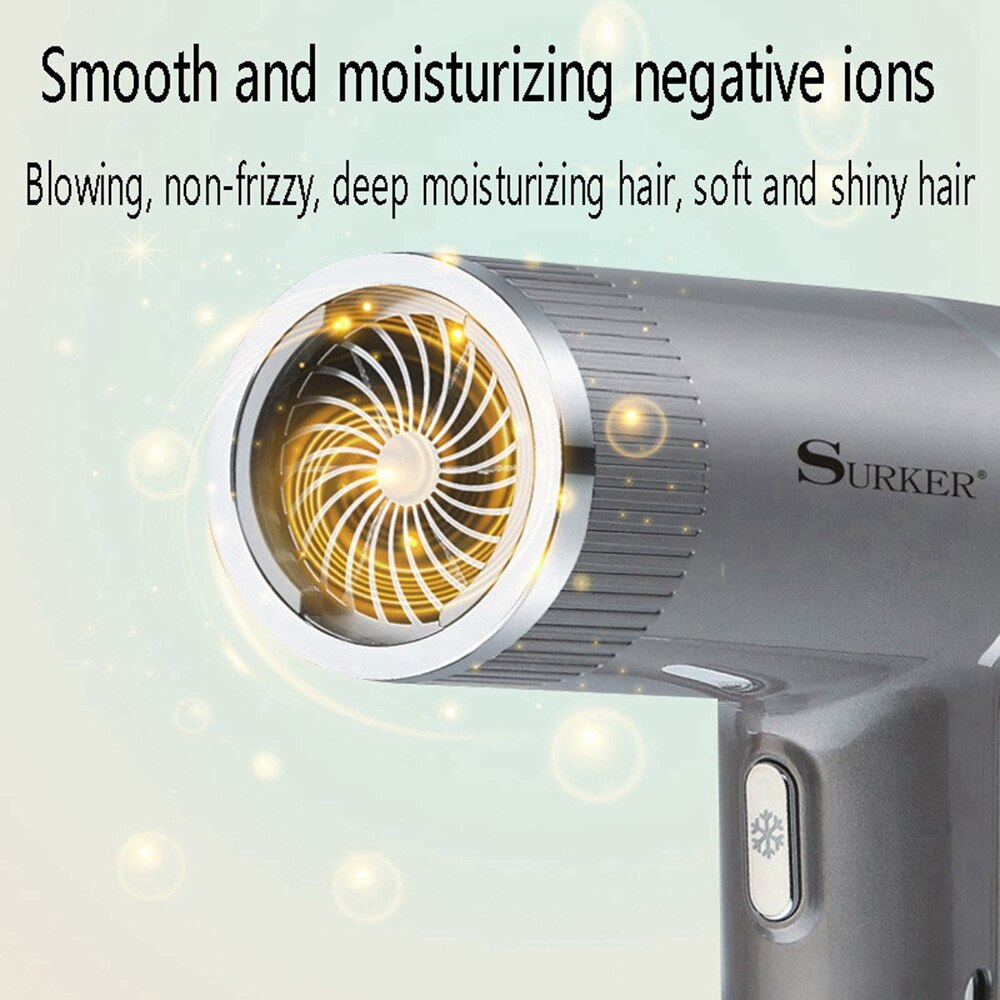 SURKER-secador de pelo iónico de 2000W, herramienta de estilismo de cabello con difusor, enchufe de la UE, color gris