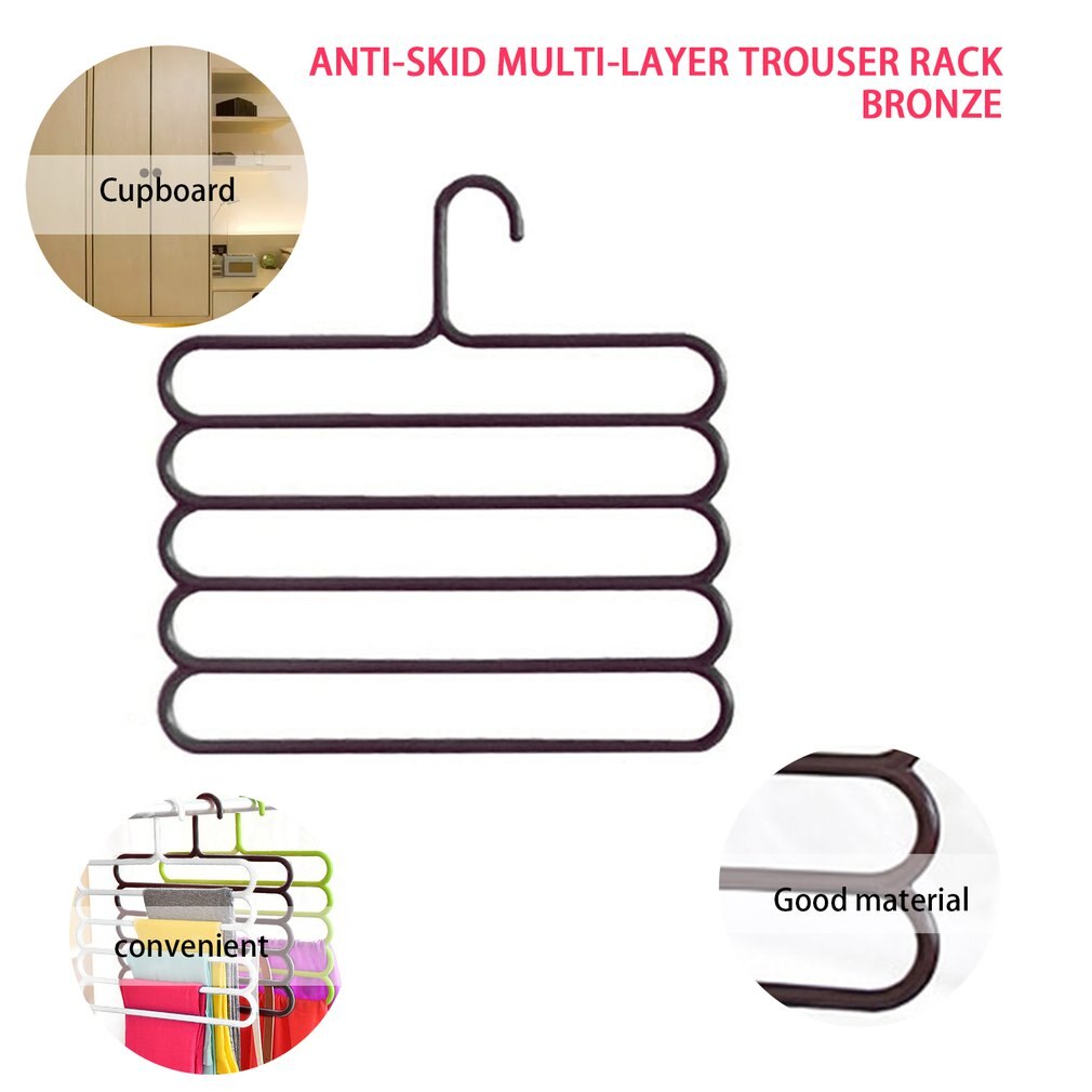 Anti-slip Magic Stainless Steel Trousers Hanger Multifunction Pants Closet Belt Holder Rack S-type 5 Layers Saving Space