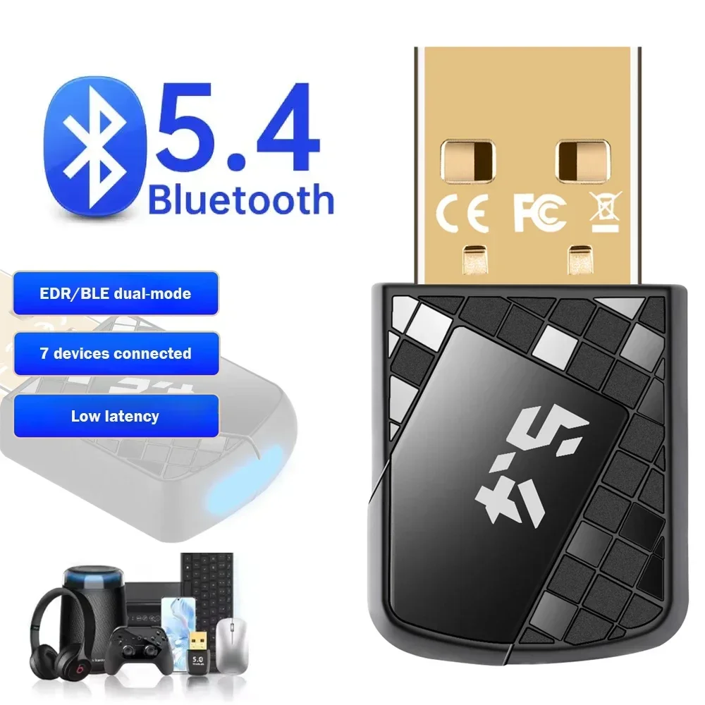 USB Bluetooth 5.4 Dongle Bluetooth Receiver Transmitter for PC Speaker Wireless Mouse Keyboard Music Audio Adapter: Brown