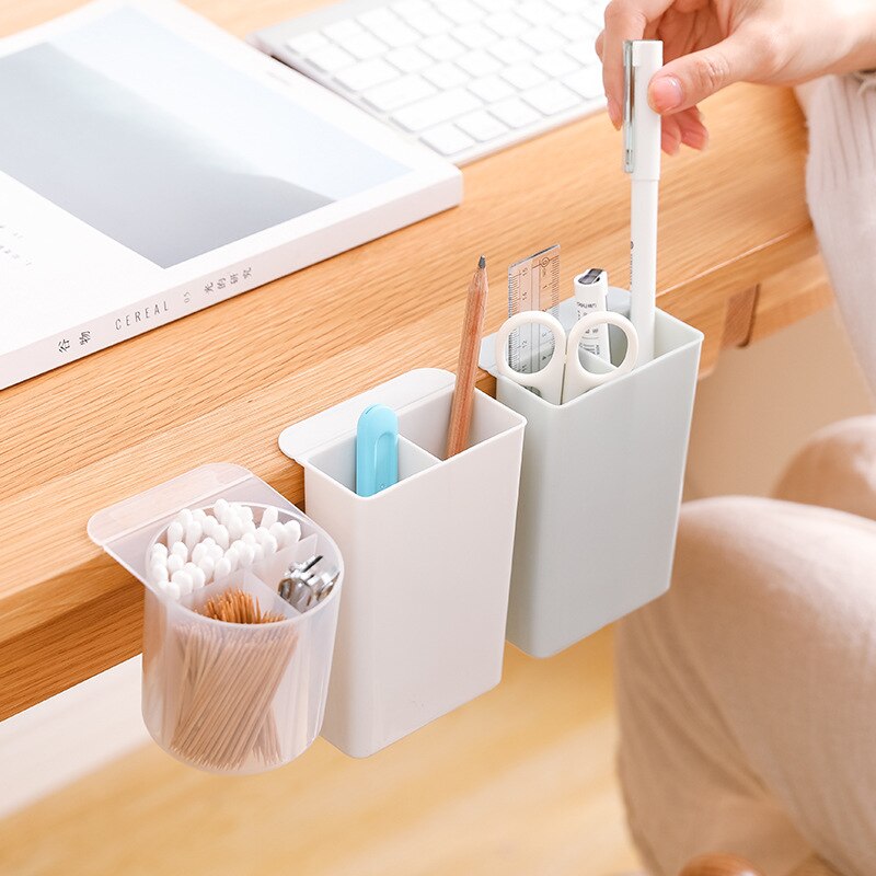 2/4 Grid Desktop Pen Holder Pasteable Hanging Storage Case Office School Plastic Box Desk Pen Pencil Makeup Brush Organizer