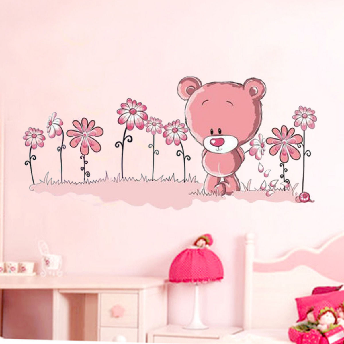 PINK TEDDY BEAR Wall Stickers art Mural Children's Kids Nursery Baby Bedroom UK1