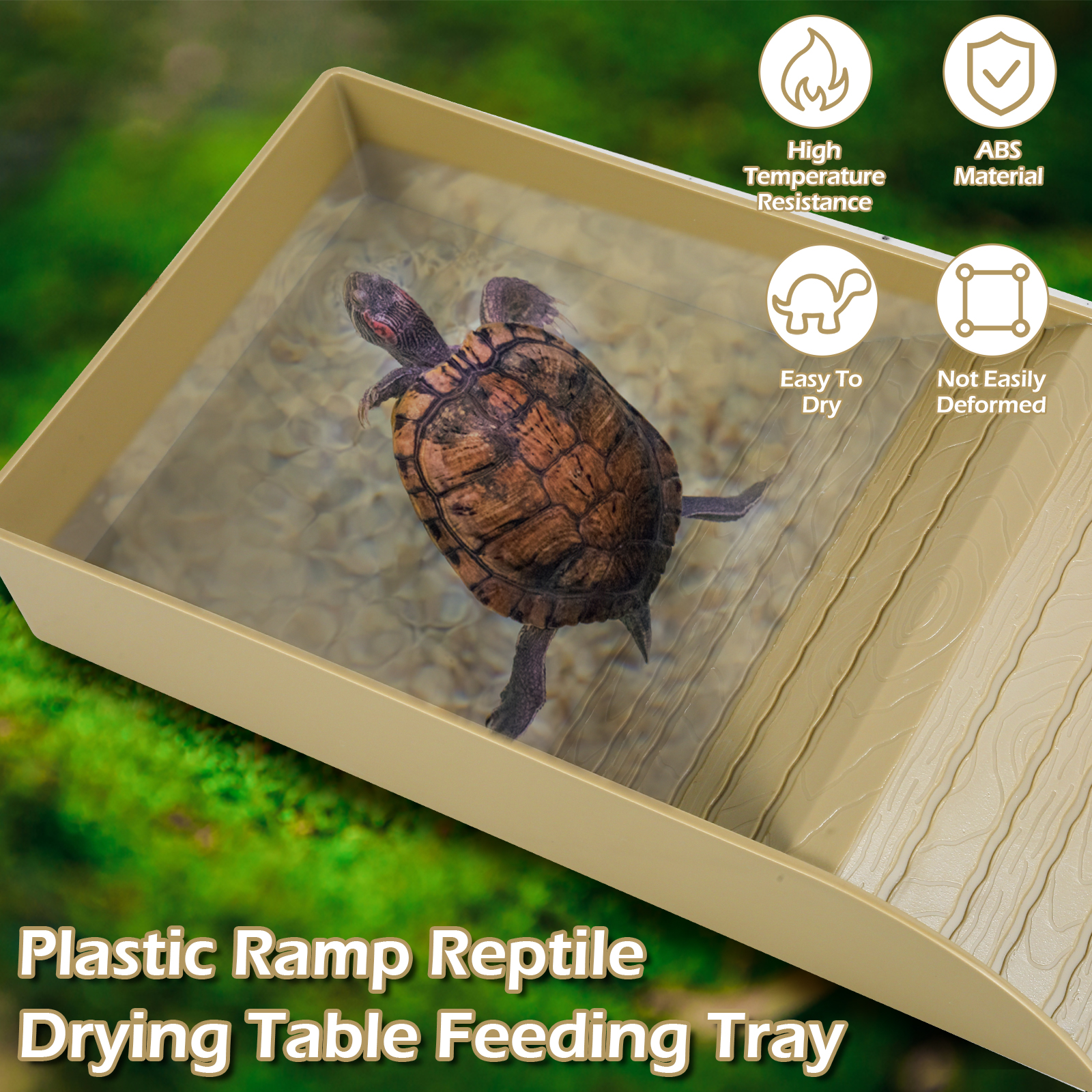 Plato de comida para tortuga, cuenco de plástico para comida y agua, accesorio para hábitat de tortuga con rampa antideslizante, piscina de baño para reptiles y tortugas