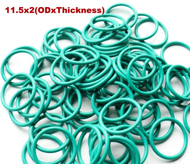 50pcs 11.5x2 11.5*2 12x2 12*2 13x2 13*2 14x2 14*2 OD * épaisseur vert Fluoro FKM caoutchouc fluoré joint torique joint torique joint: Green