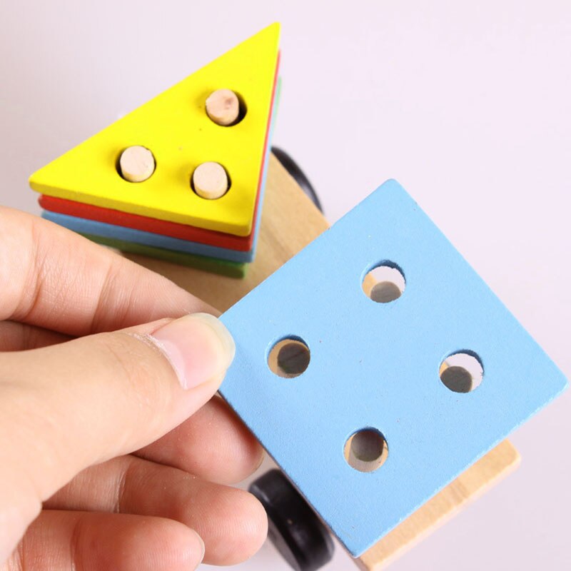 Baby Houten Speelgoed Trailer Stapelen Vorm Geometrie Trein Kleurrijke Congnitive Educatief Blokken Cadeaus Voor Kinderen BM88