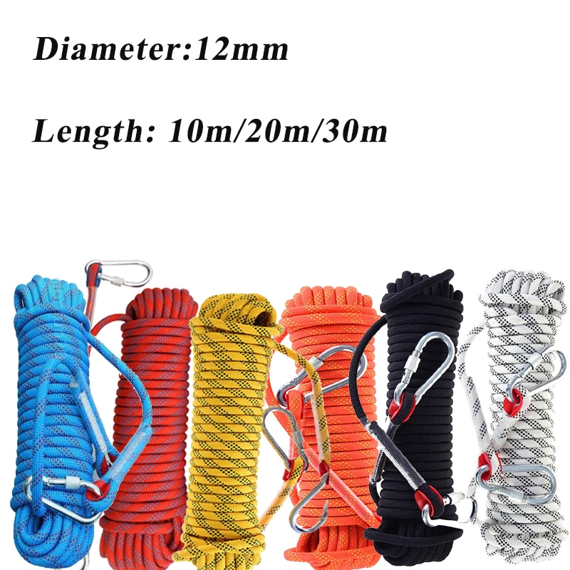 12mm 10/20/30m Climbing Rope w/ Hook High Strength Emergency Safety Fire Escape Rope Lifeline Rescue Rope Outdoor Survival Tool