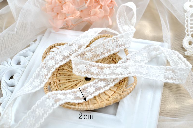 5meter/lot 2cm Narrow Lace Trim Cotton Embroidered Flower Lace White Clothes Bilateral Crocheted Lace X935
