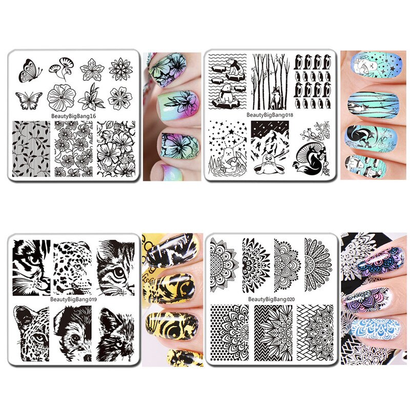 Beautybigbang 12 stk/sæt negle stempling plader 10 stilarter mønster negle stempel plade med klar gelé stamper stempling til negle