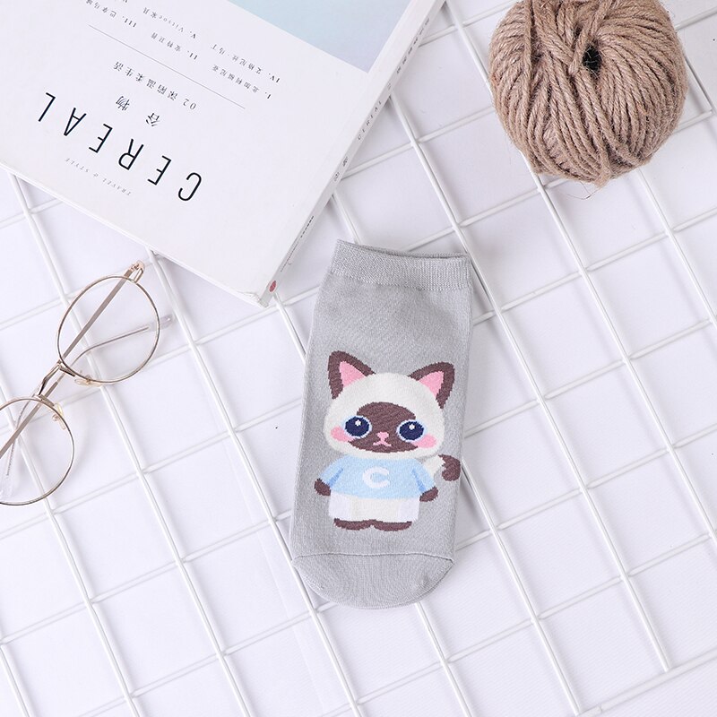 1 Pair / 5 Pairs Ladies Socks Kawaii Kitten Pattern Socks Personality Fun Pattern Socks Cute Animal Series Girl Socks: Gray