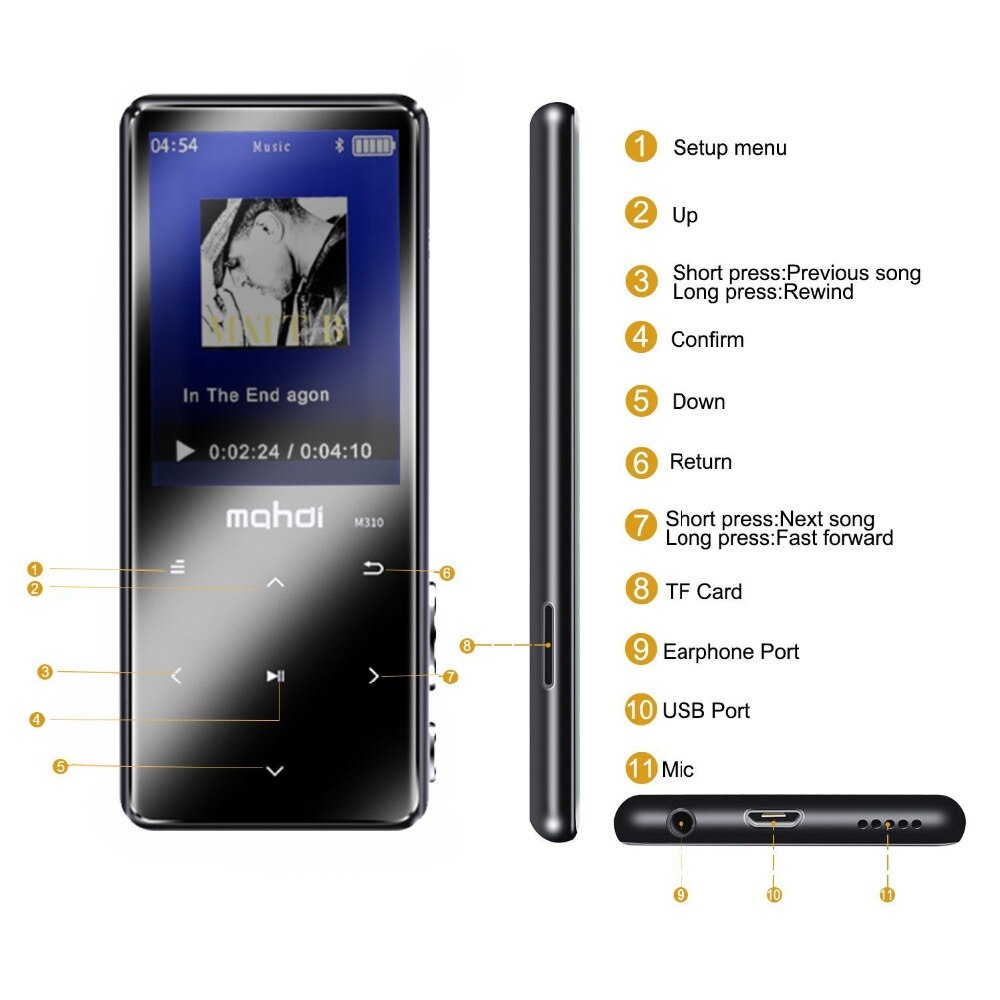 MP4 Player with Bluetooth 4.2, Touch Buttons with 2.4 inch Screen 8GB Portable Lossless Digital Player with FM Radio Mp4 player