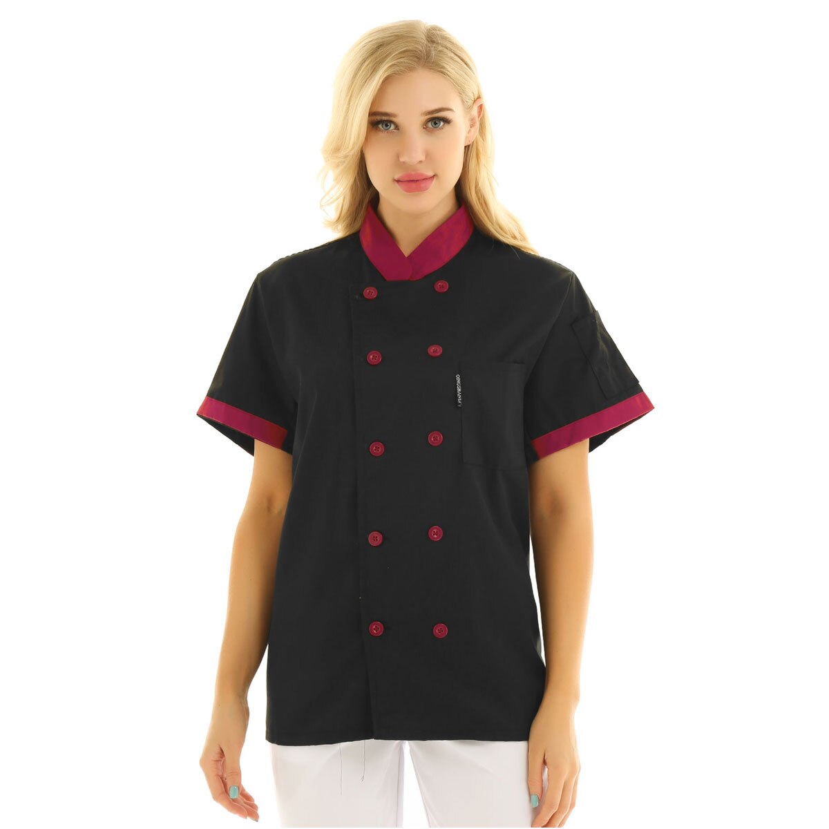 IIXPIN Unisex Men or Women Restaurant Clothes Chef Coat Waitress Jacket Work Uniform Food Service Barista Wear: Black / XL