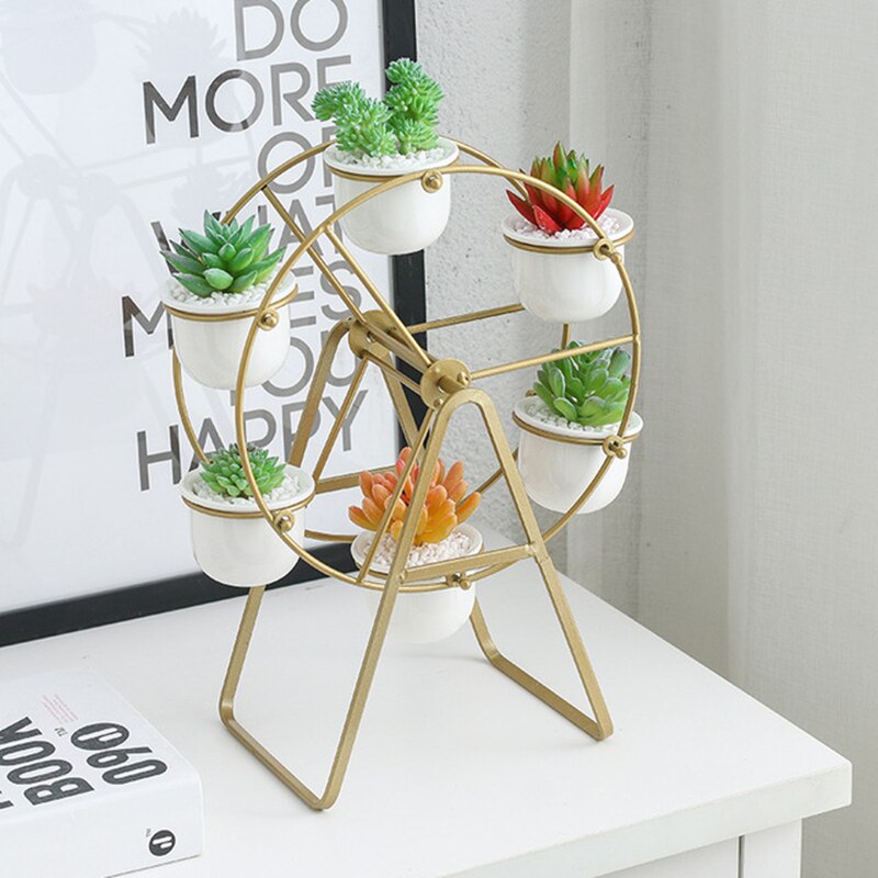 Juego de maceta de cerámica de hierro con noria ins creativos simples de arte verde, maceta de flores suculentas nórdica con combinación de flores y Marco de hierro