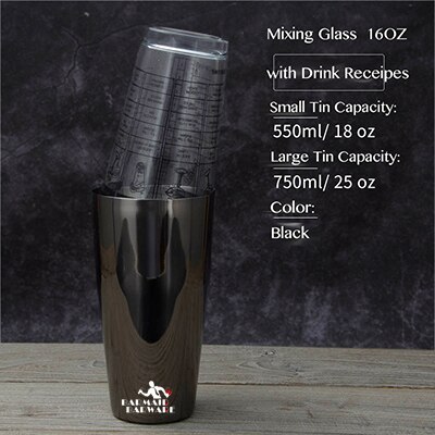 Stainless Steel Cocktail Boston Bar Shaker & 16 Oz. Mixing Glass Kit Cocktail Boston Shaker: Black2