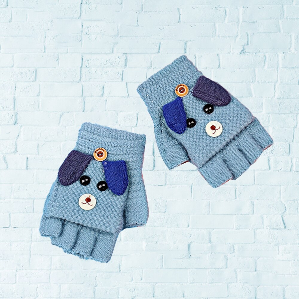Dedo cálido de dibujos animados para niños, 1 par, invierno, azul