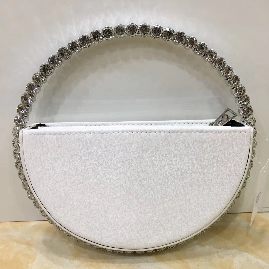 Bolso de noche Circular con diamantes de imitación para mujer, bolsa de mano con asa redonda, colorida, PARA CENA: white