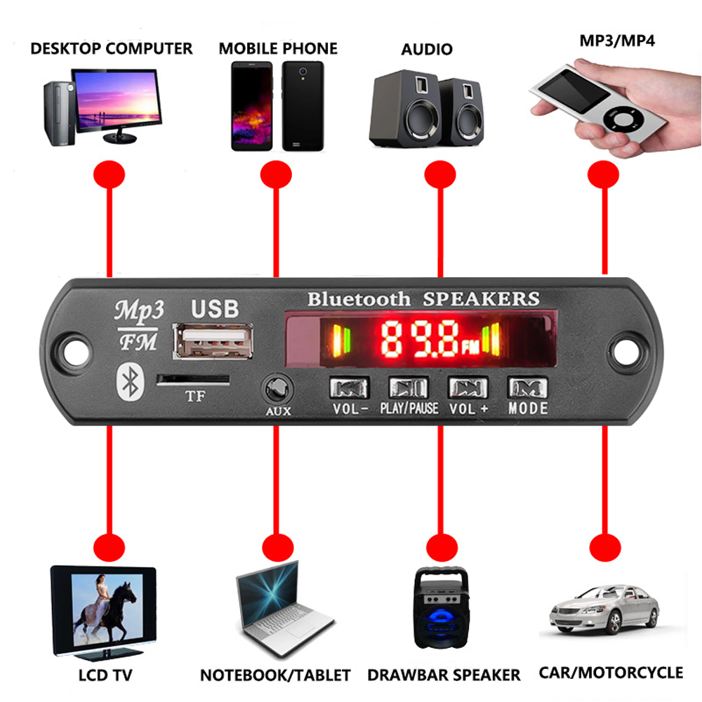 120W 50W Amplificatore Bluetooth 5.0 MP3 WAV Scheda di decodifica DC 12V Wireless Car USB Lettore MP3 Modulo Slot per scheda TF USB FM con telecomando