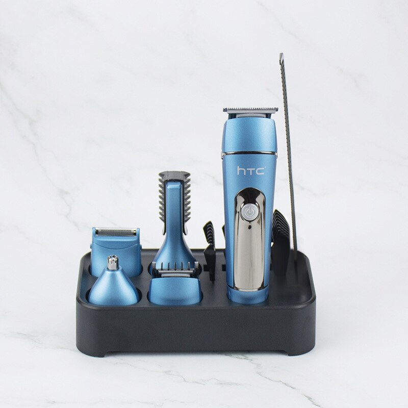 Cortadora de pelo multifunción HTC 5 en 1, Afeitadora eléctrica para el cuidado Personal y el hogar, afeitadora de barba, nariz y Máquina para cortar cabello: blue