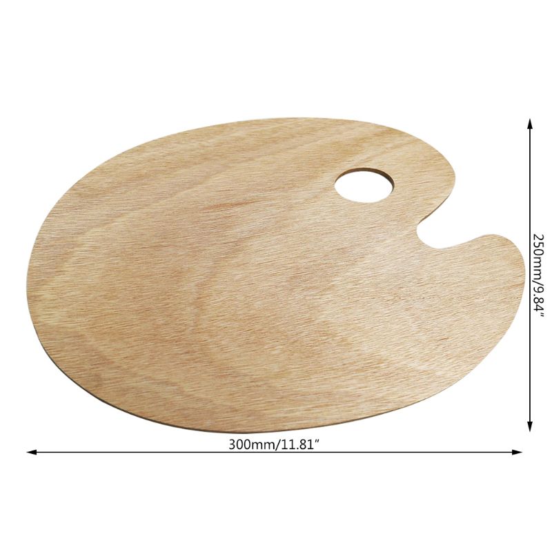 Wooden Artists Palette with Thumb Hole Oil Painting Acrylics Paint Oval Painting Palette Tray for Adult: 7HH802648-B